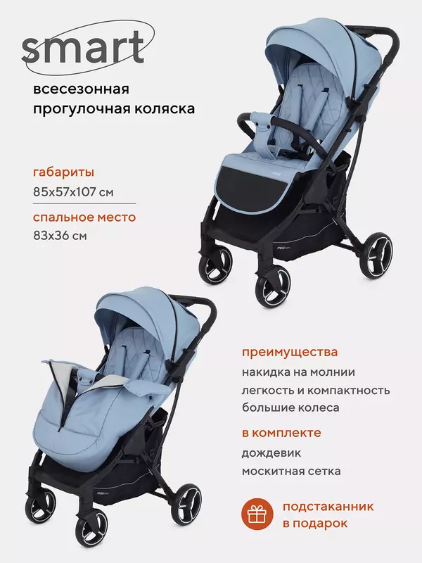 Коляска прогулочная Mowbaby Smart 2023 Blue